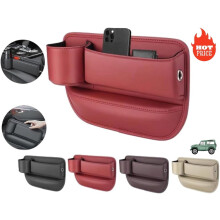 Leather Cup Holder Gap Bag with Storage Box for Phones, Glasses, Keys, Cards – Red, Compatible with Most Cars