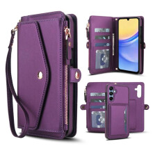 Compatible with Samsung Galaxy S25 FE 5G: RFID-blocking 2-in-1 PU leather wallet case—magnetic flip, multi-card slots, zipper pocket, detachable