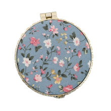 Makeup Mirror D, 2.75'' Portable Makeup Floral Satin Pocket Retro Vintage Compact Folding Small Mini for Women Girls Beauty Accessories Round