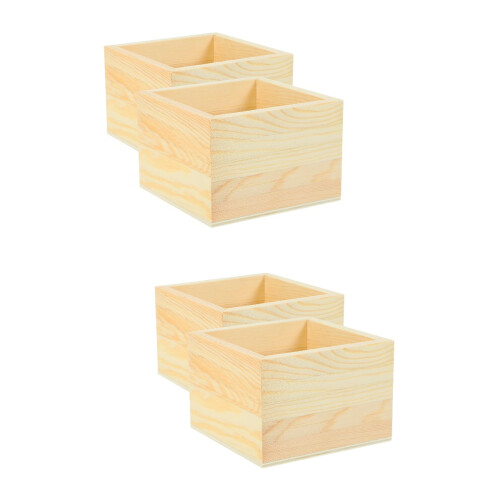Unfinished Wooden Box Rustic DIY Craft Storage 4 pcs