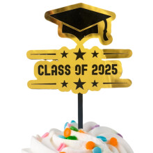 Acrylic Graduation Cupcake Toppers Black Gold 2025