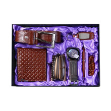 Leather Quartz Watch Gift Set with Keychain Wallet Pen for