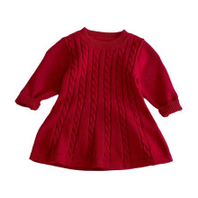 Kids Long Sleeve Ribbed Knitted Sweater Dress Watermelon Red