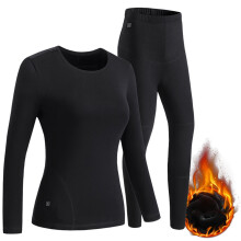 Women's Solid Thermal Pajama Set Black Large