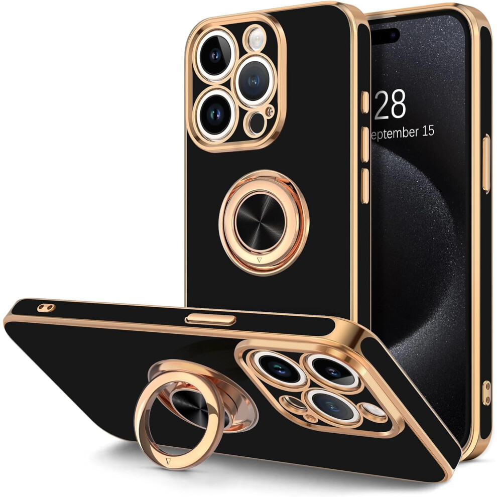 Iphone 15 Pro Case With Rotatable Ring Stand And Magnetic Gold 971050372730