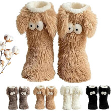 Cozy Socks, Women's Winter Warm Fuzzy Non-Slip Slipper Socks with Plush Fleece Lining and Cute Big Eyes for Home Lounging