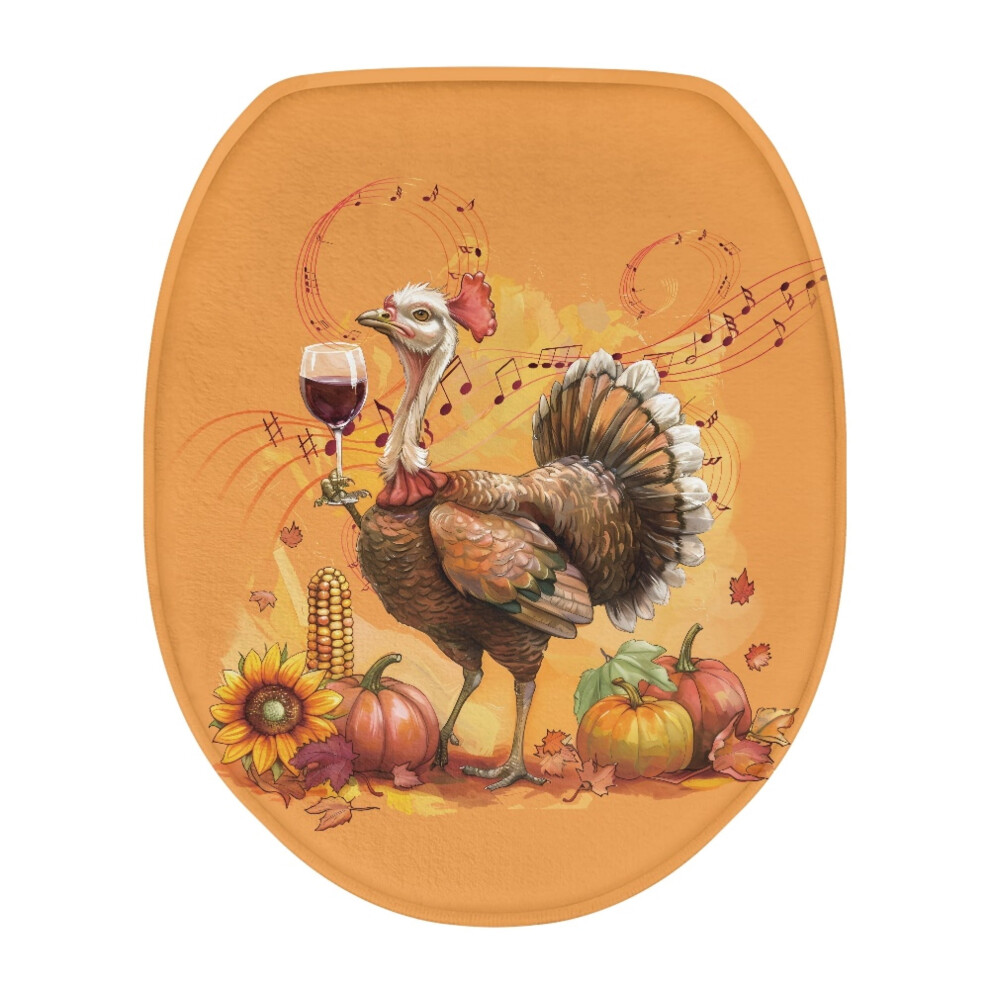 Thanksgiving Turkey Toilet Cover With Sunflower Pumpkin 971050371917