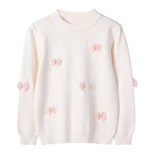 Girls Sweater Toddler Plain Crew Neck White 7-8T