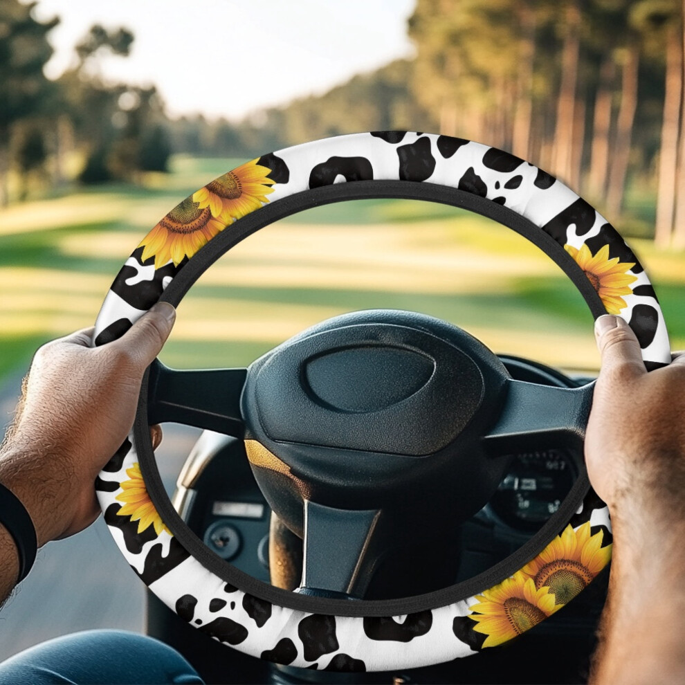 Cow Print Sunflower Golf Cart Steering Wheel Cover 1 Pack 9422877070305