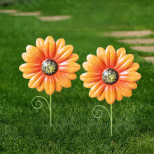 Metal Sunflowers Garden Stakes, 11.8" Shaking Head Outdoor Decor – Compatible with Lawn, Courtyard & Terrace