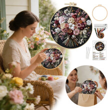 Floral Embroidery Kit Beginner DIY Craft Set with Pattern