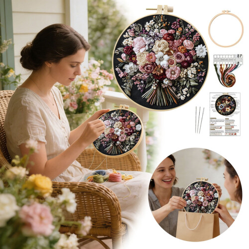 Floral Embroidery Kit Beginner DIY Craft Set with Pattern