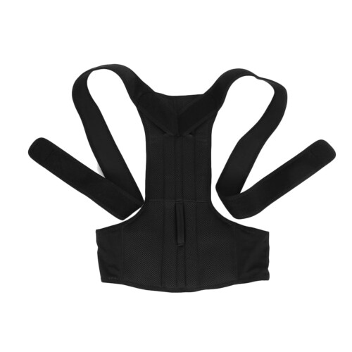 Black Adjustable Posture Brace for Shoulder Support and Alignment with Breathable Fabric