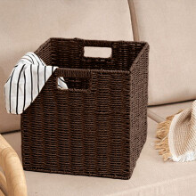 Wicker Storage Baskets with Lid – Foldable, Decorative Rectangle Bins, Compatible with Hyacinth & Rattan Styles