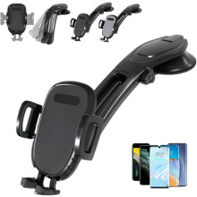 Suction Car Phone Mount for 4-7.2in Phones – Windshield Holder with 1-Button Release, 360 Adjust, Silicone Grip, Compatible with iPhone & Android