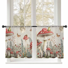 Red Mushroom Sheer Curtains Voile 52x54 Inch 2 Panels