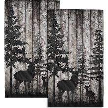 Forest Deer Hand Towels Wildlife Animal Fingertip Towels Set of 2 Soft Guest Face Towel Bathroom Decorations Thin Kitchen Tea Dish Towels