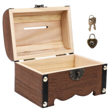 ETEREAUTY Wood Bank with Lock Light Brown Vintage Treasure Storage Box