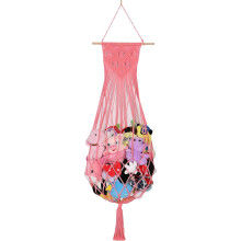 Plush Toy Hammock Wall Hanging Net – Boho Pink Stuffed Animal Storage Organizer for Kids’ Room, Nursery & Playroom