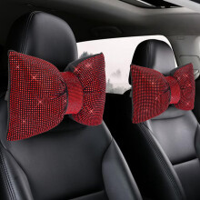 2 PCS Bling Car Neck Pillows with Rhinestones Bowknot, Travel Sleeping Support Cushions, Colorful Diamond Interior Accessories for Women