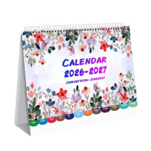18-Month Desk Calendar 2026–2027 with Flower Pattern, Jan 2026–Jun 2027, Notes, 8"x8", for Home & Office