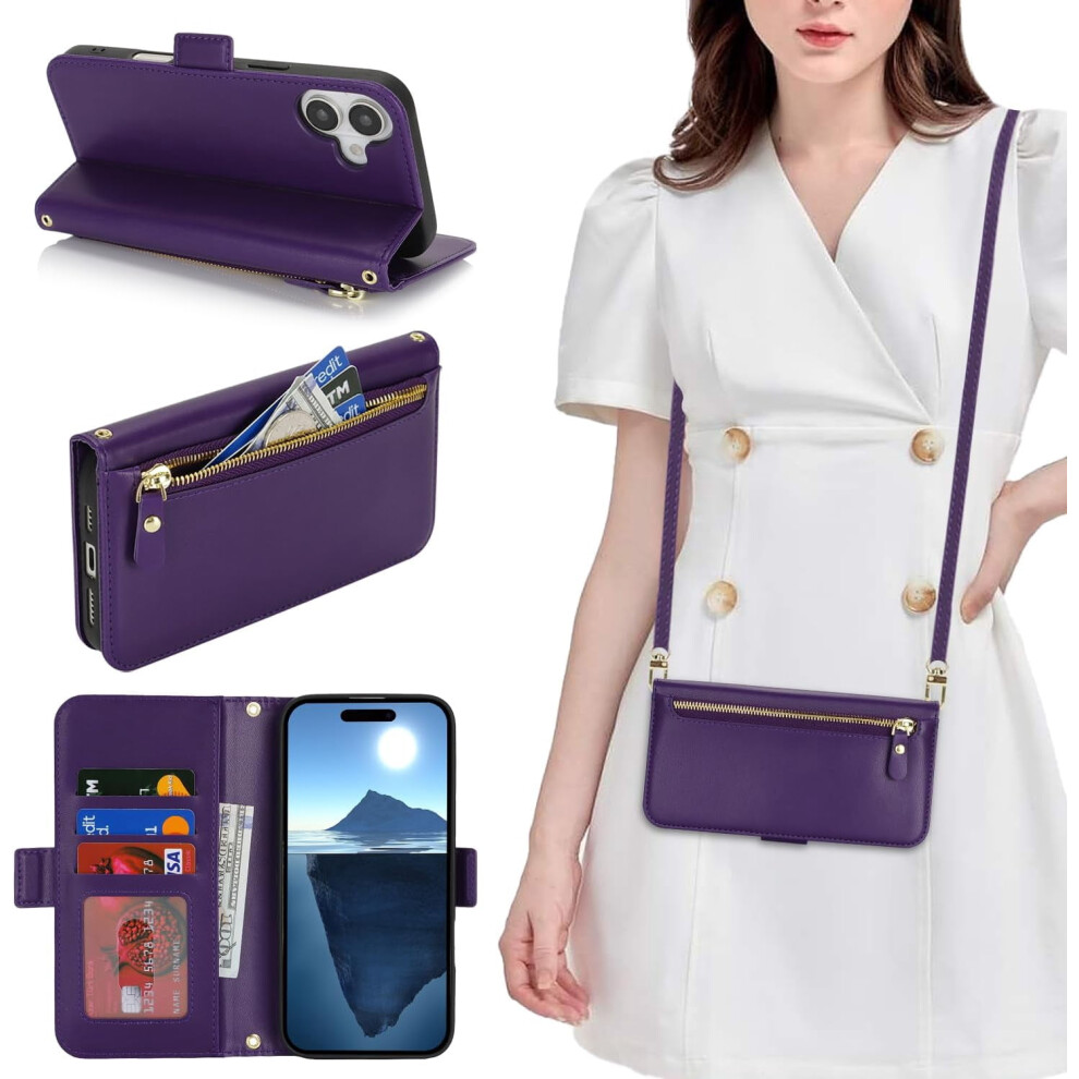 Iphone 16 Pu Leather Wallet Case With Zipper Dark/Purple 971050348001