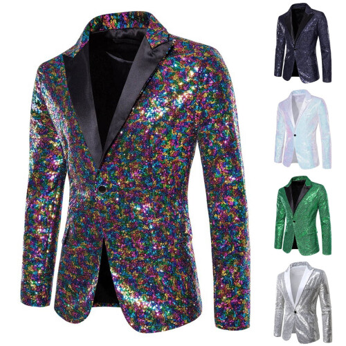 Men's Sequin Jacket Slim Fit Notched Lapel 1-Button