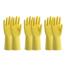 Yellow Rubber Cleaning Gloves Reusable 3 Pairs Small Hands