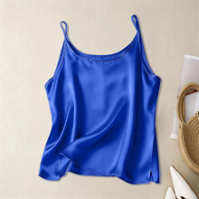 Women's Silk Satin V-neck Sleeveless Vest Blue L