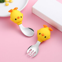 Kids Tableware Set Yellow Bendable Handle Spoon Fork 4-Piece