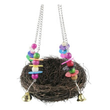 Rattan Bird House with Beads and Bell for Parrots and