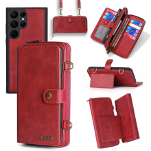 Wallet Case for compatible with Samsung Galaxy S24 Ultra (6.8"), PU Leather Zipper Purse, 3-in-1 Magnetic Detachable Design with Crossbody Strap & 13