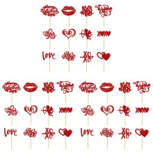 Red Glitter Heart Cupcake Toppers 36 pcs