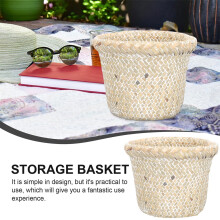 Light Yellow Rattan Woven Basket with Lid Versatile Storage for Sundries Trash and Fruit