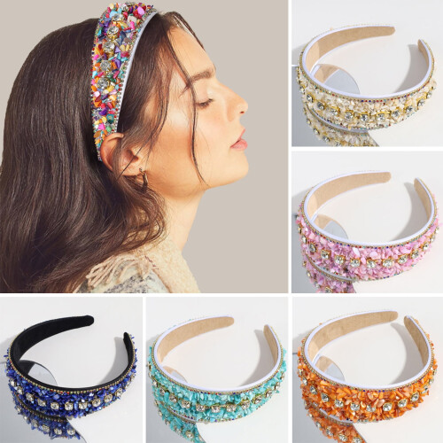 Cerchietto per capelli da donna con strass, elastico largo 1