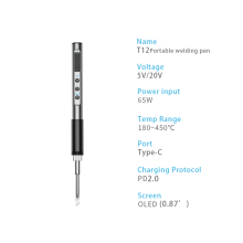 PTS100T12 5-20V PD65W przenośna elektryczna lutownica metalowa z regulacją temperatury, stacja lutownicza T12-K