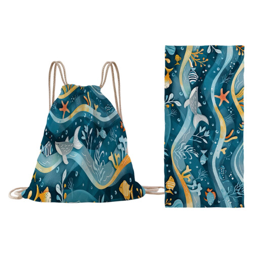 Beach Towel Bag Microfiber 70x140cm + Drawstring Backpack