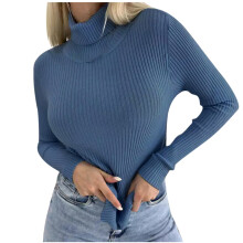 Women's Turtleneck Sweater Ribbed Knit Fitted Pullover