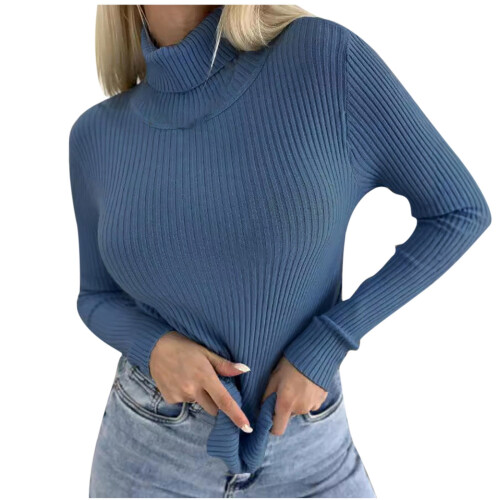 Women's Turtleneck Sweater Ribbed Knit Fitted Pullover