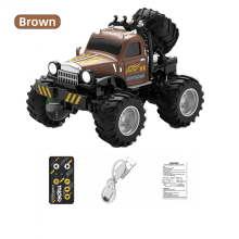 RC Truck Toys for Kids, 1/64 Scale Mini Remote Control Car with Adjustable Speed & Lights, Rechargeable Alloy Shell RC Cars for Ages 3-12(Brown)