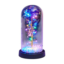 Gold Leaf Rose Glass Dome with LED Lights 1 Piece