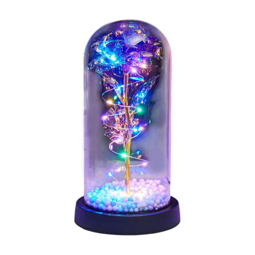 Gold Leaf Rose Glass Dome with LED Lights 1 Piece