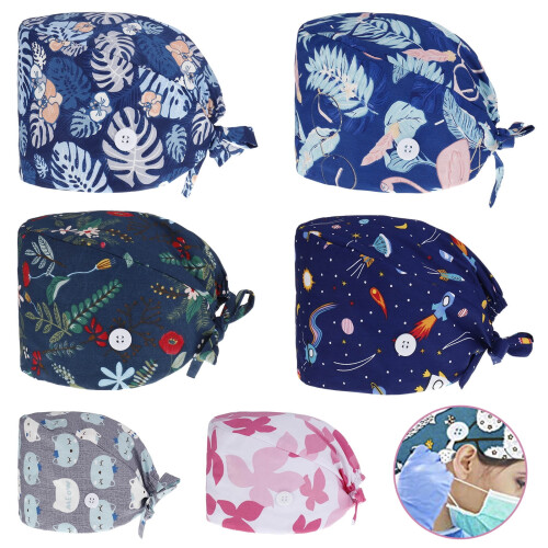 Surgical Bouffant Caps for Women6-Pack Adjustable Stretchy 1