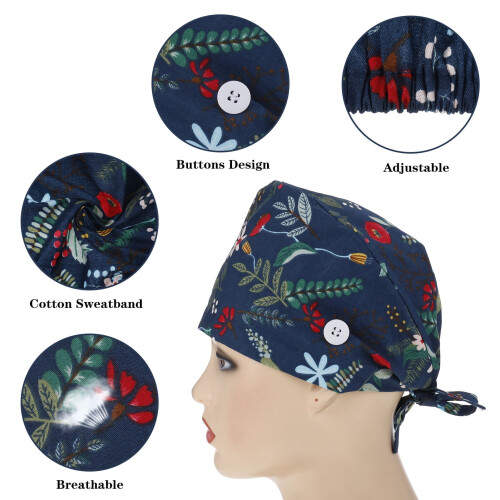 Surgical Bouffant Caps for Women6-Pack Adjustable Stretchy 2