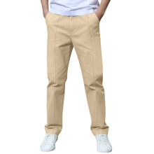 Boys' Beige Stretch Chino Uniform Pants with Pockets, Pull-On Style – Back to School Outfit, Compatible with School Dress Code