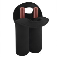 2-Bottle Wine Travel Cooler Bag, Insulated Neoprene Tote with Handle – Compatible with Wine, Water, Beer (Black)