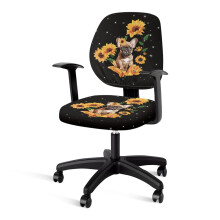 Sunflower Pug Desk Chair Covers (2-Pack), Polyester Slipcovers with Elastic Bottom, Compatible with Most Rolling Chairs