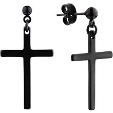 Stainless Steel Cross Dangle Stud Earrings Pair Black