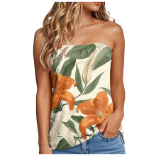 Women's Khaki Tie-Dye Sleeveless Pleated Tube Top S