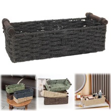 Wicker Storage Baskets for Bathroom – Woven Countertop Bins with Handle, Compatible with Toiletries, Cosmetics, Snacks & Stationery (Black)